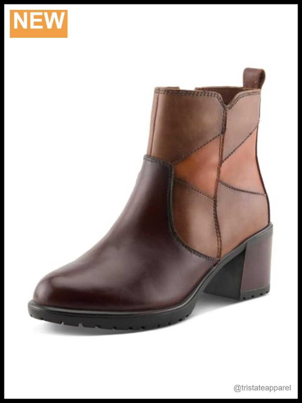 Faux Leather Ankle Boots with Inside Zipper, Block Heel, Lugged Outsole